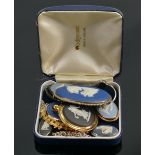 A collection of Wedgwood jasperware jewellery: including two oval brooches with silver mounts and