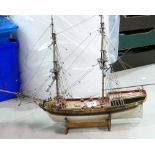 Wooden hand made galleon model believed to be of Napoleonic period: Measures 53cm high x 68cm long