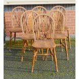 Set of Six Ash Wheel Back Farmhouse Chairs: