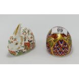 Royal Crown Derby paperweights: Meadow Rabbit & Orchard Hedgehog,