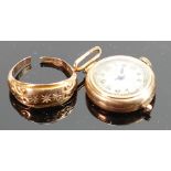 9ct gold ladies ring 0.9g and 9ct gold ladies watch.
