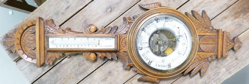 Nicolson Optican Edinburgh Carved Oak Barometer: