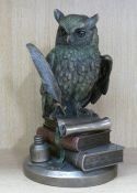 Veronese bronzed model of a wise owl with books, owl height 22cm.
