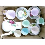 Roslyn Hand Decorated series of Six Floral decorated tea cups: together with matching teapot,