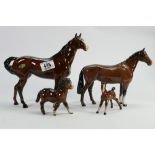 Beswick brown horses to include: swish tail, Shetland pony,