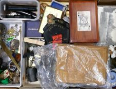 A good collection of vintage items: including cutlery, lenses, cameras,