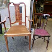 Inlaid Edwardian mahogany carver chair: