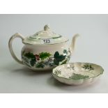 Spode Green Garland Patterned Teapot: together with Christmas Tree patterned dish(2)