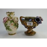 Continental Embossed Floral decorated vase: together with earlier un marked similar item(2)