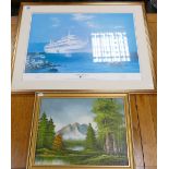 large Limited edition P&O Ferries Canberra Print: together with small framed landscape(2)