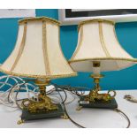 Pair of marble & brass table lamps: