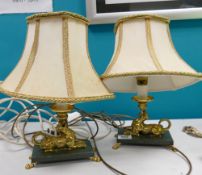 Pair of marble & brass table lamps: