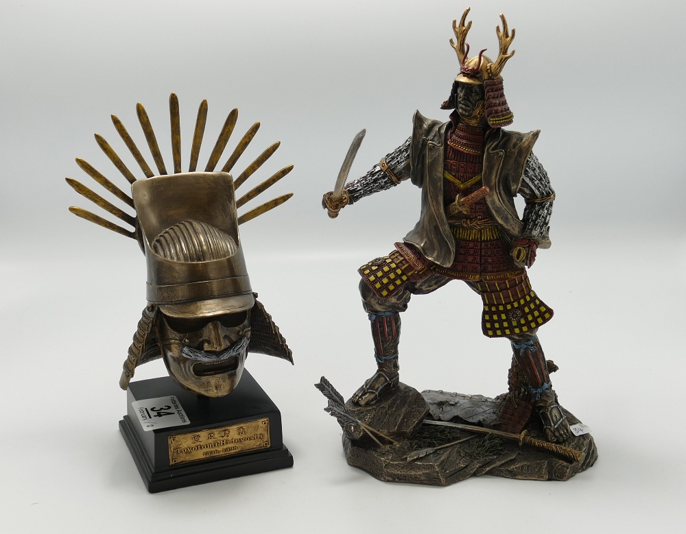 Resin bronzed figures: of samurai and similar mask (2)