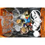A collection of pottery and glassware: including crystal champagne flutes, part teaset,