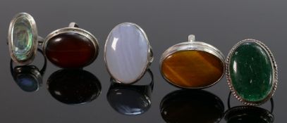 A collection of Ladies Silver rings all set with various coloured stones (5):