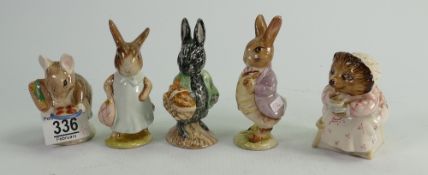 Royal Albert Beatrix Potter figures: Little Black Rabbit, Mrs Flopsy Rabbit, Mr Benjamin Bunny,