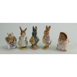 Royal Albert Beatrix Potter figures: Little Black Rabbit, Mrs Flopsy Rabbit, Mr Benjamin Bunny,