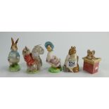 Beswick Beatrix Potter figures: Chippy Hackee, Jemima Puddleduck, Timmy Tiptoes & Peter Rabbit,