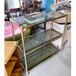 Mid Century Brass Effect Set of Shelves: with smoked glass sheves