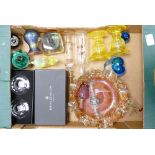 A mixed collection of glass ware items to include:boxed Royal Doulton candlesticks, carnival glass,