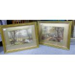 Two Early 20th Century Framed Prints: of children at play in the woods, in gilt effect frames,