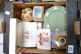 A mixed collection of items to include: Wedgwood commemorative butter dish, Golden pagoda vase,
