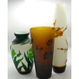 A collection of relief decorated art glass: height of tallest 40cm