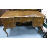 Walnut 1930s writing desk: 124cm wide x 84cm high x 51cm deep approx.