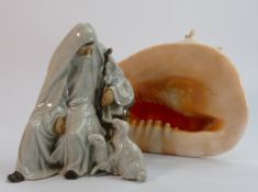 Large Conch shell together with Oriental Seated figure,