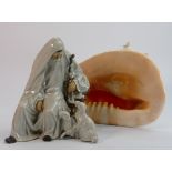 Large Conch shell together with Oriental Seated figure,