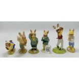 Royal Doulton Bunnykins Figures to include: Golfer DB255, Jogging DB22, Bogey DB32, Home Run DB43,