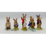 Royal Doulton Bunnykins figures: Sleigh Ride DB4, William DB69, Rise & Shine DB11,