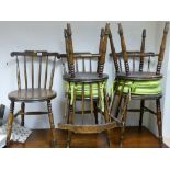 Set of five Elm spindle back kitchen chairs: