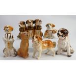 A collection of pottery dog figures: including jam jar & cover,