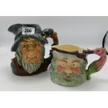 Royal Doulton large Character Jug: Rip Van Winkle D6438: together with Sylvac similar item(2)