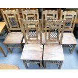 Modern Fruitwood set of six dinning chairs: with wrought iron effect panels(6)