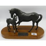 Beswick Black Beauty & Foal: on wooden plinth