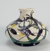 Moorcroft trail squat vase: decorated with purple fuchsias, dated 6/01/04.