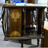 Art nouveau mahogany inlaid revolving bookcase: