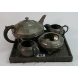 Early 20th century Pewter tea set on tray: (4)