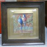 John Thorley Watercolour of Lovebirds dated 1924: 23 x 24cm