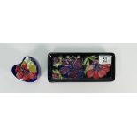 Moorcroft clematis pen tray: together with a hibiscus small heart shaped lidded box (2)