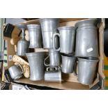 A collection of Early Pewter Tankards: together with pair of wood shoe stretchers