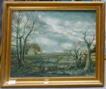 Gilt Framed Oil on Canvas landscape signed J Pataby: 39 x 49cm