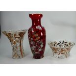 Three large glass decorative vases & bowls(3)