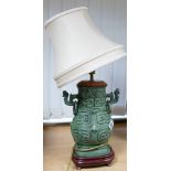 Large Oriental bronze lampbase, height to fitting 41cm.