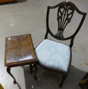 Mahogany dining chair and an occasional table: Chair 99cm high, table has glass top.