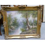 Gilt Framed landscape scene signed Cafieri: 60 x 50cm