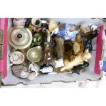 A collection of pottery to include Coopercraft dogs, animals, figurines,