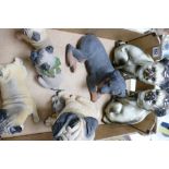 A collection of large resin & pottery Pug dogs figures (7):